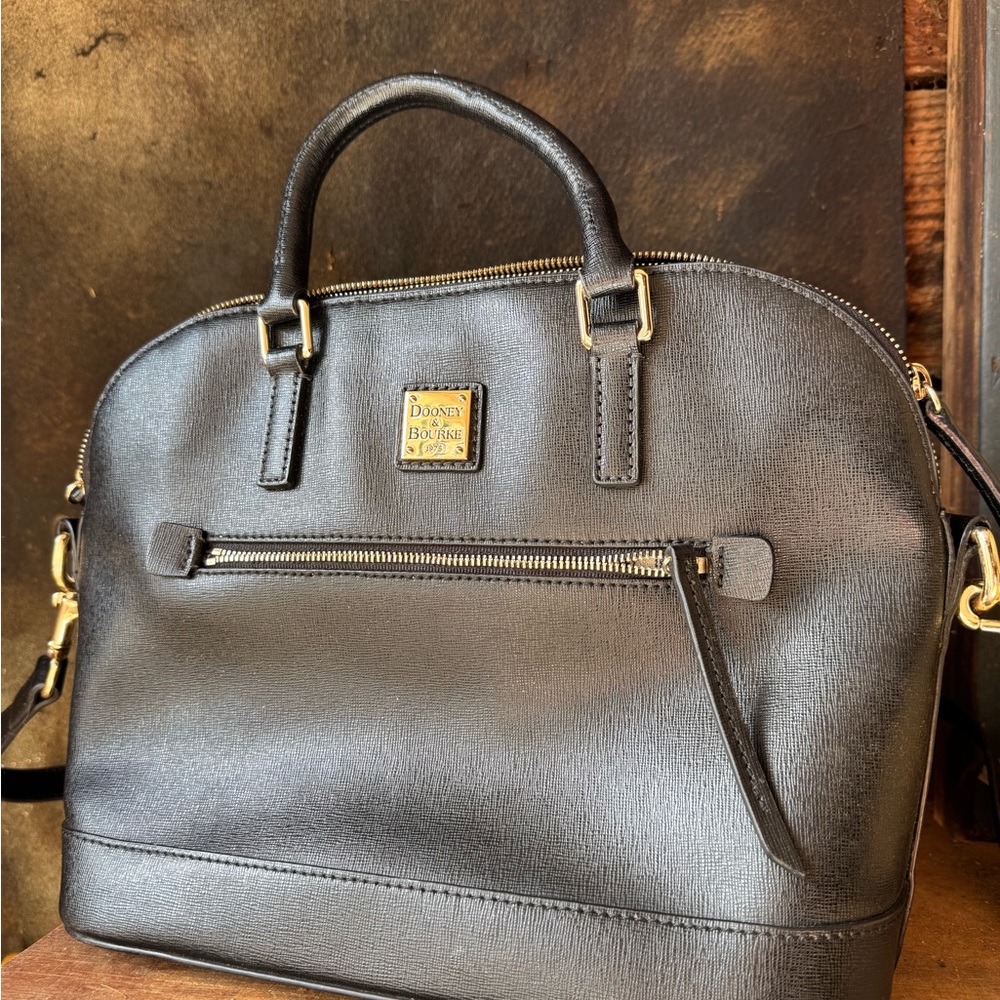 Dooney & Bourke Black Satchel with Gold Accents